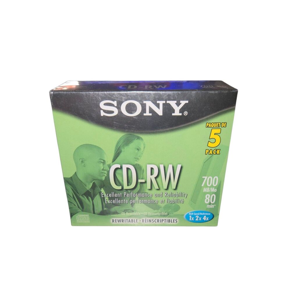 New & Sealed! Sony CD-RW 5 Pack Blank Discs‎ 700MB 80Min Rewritable 5CDRW700L